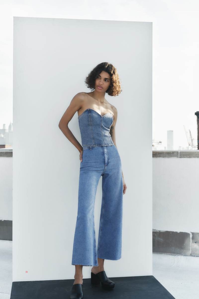 ZARA DENIM CORSET Korsett Dam Ljusblå | NTPJV-5321