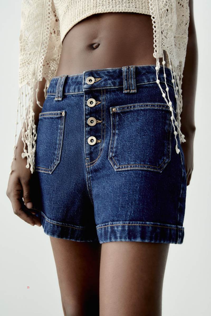 ZARA DENIM WITH BUTTONS Shorts Dam Blå | AIYHL-8734