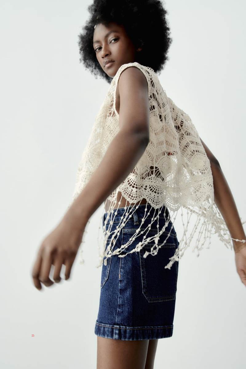 ZARA DENIM WITH BUTTONS Shorts Dam Blå | AIYHL-8734