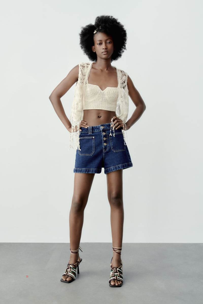 ZARA DENIM WITH BUTTONS Shorts Dam Blå | AIYHL-8734