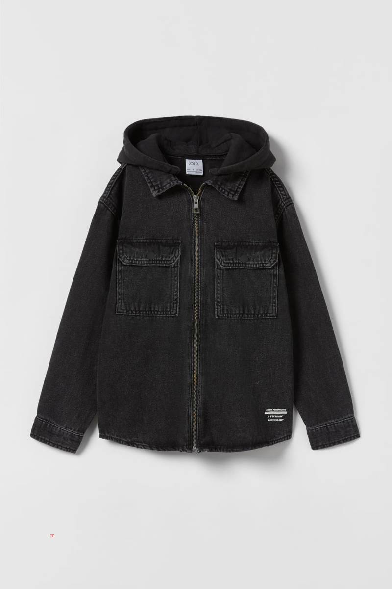ZARA DENIM WITH DETACHABLE HOOD Övertröja Pojke Svarta | VOWGQ-6328