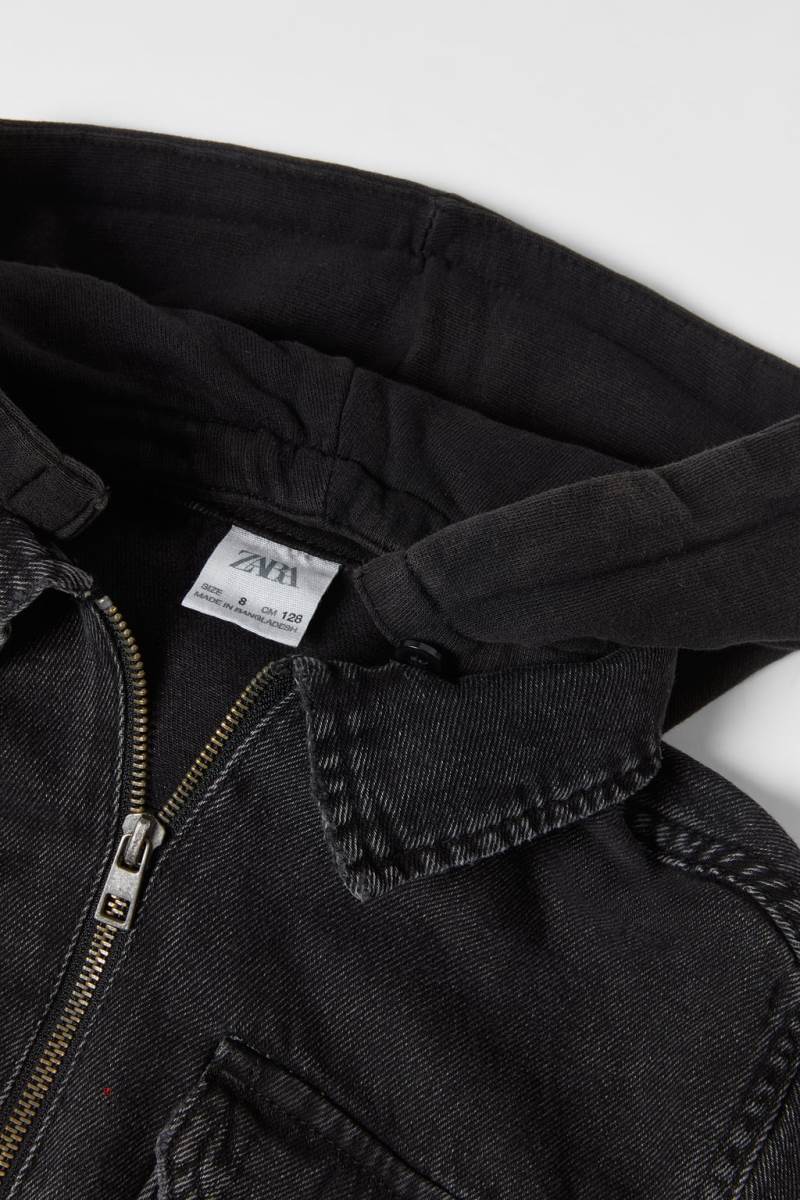 ZARA DENIM WITH DETACHABLE HOOD Övertröja Pojke Svarta | VOWGQ-6328