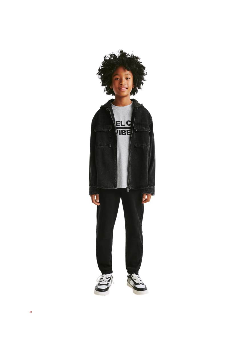 ZARA DENIM WITH DETACHABLE HOOD Övertröja Pojke Svarta | VOWGQ-6328