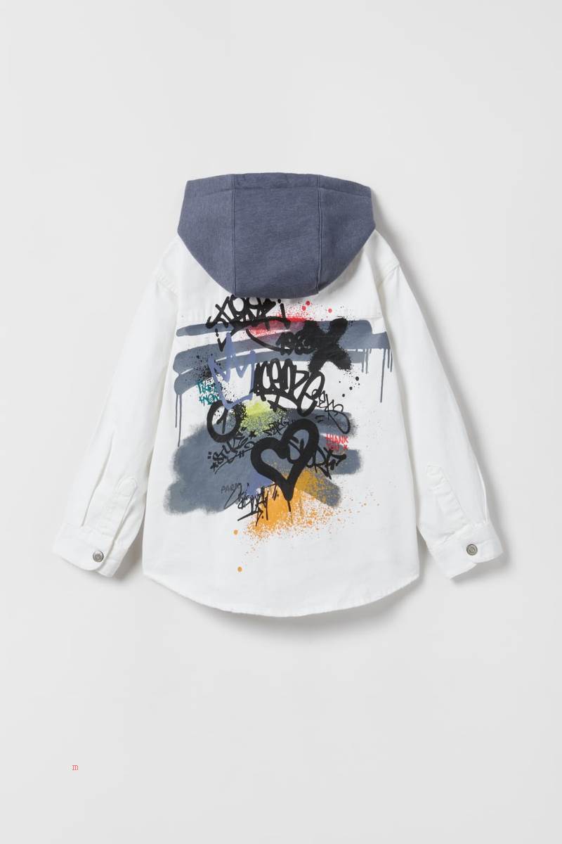 ZARA DENIM WITH MATCHING GRAFFITI PRINT Övertröja Pojke Vita | ANYMD-9736