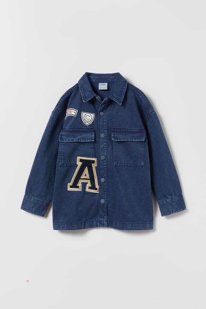 ZARA DENIM WITH PATCHES Övertröja Pojke Marinblå Blå | HEVYN-8610