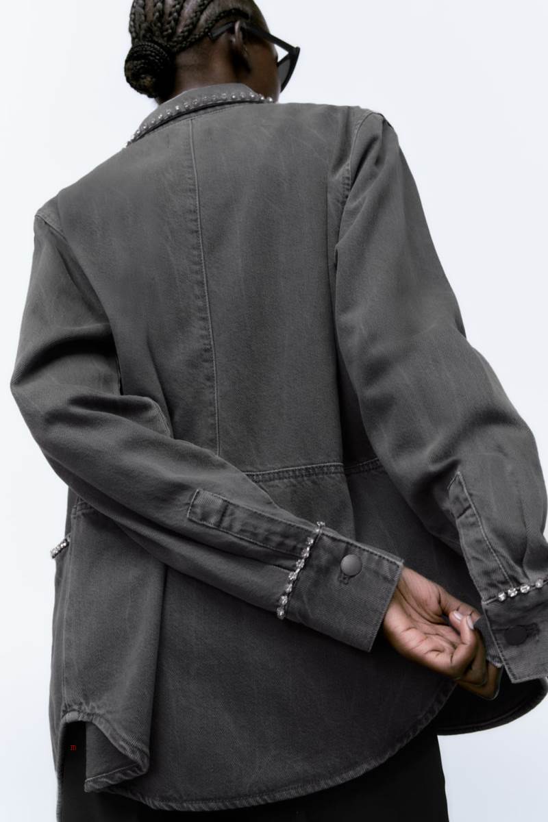 ZARA DENIM WITH RHINESTONES Övertröja Dam Grå | PMNHU-9053
