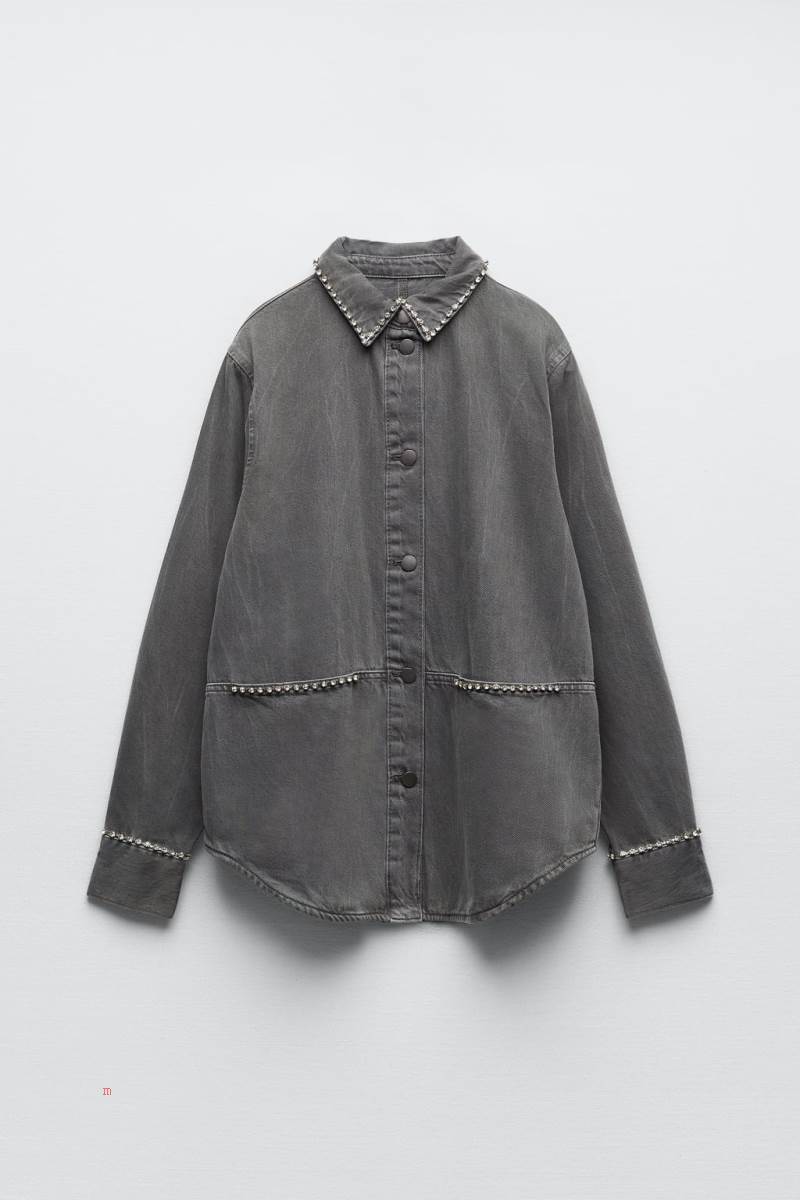 ZARA DENIM WITH RHINESTONES Övertröja Dam Grå | PMNHU-9053