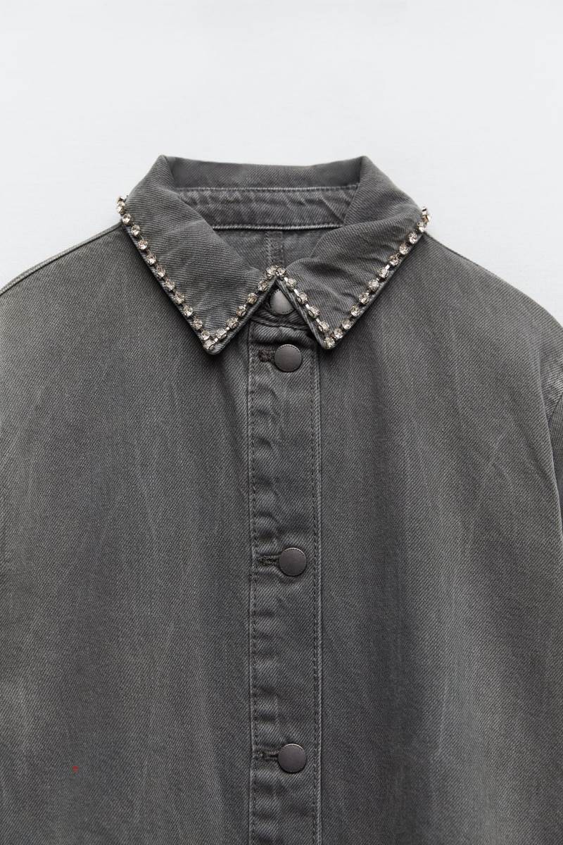 ZARA DENIM WITH RHINESTONES Övertröja Dam Grå | PMNHU-9053