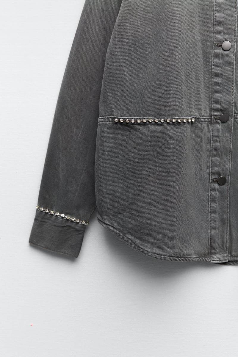 ZARA DENIM WITH RHINESTONES Övertröja Dam Grå | PMNHU-9053