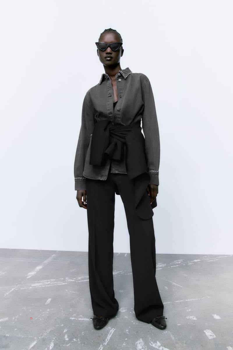ZARA DENIM WITH RHINESTONES Övertröja Dam Grå | PMNHU-9053
