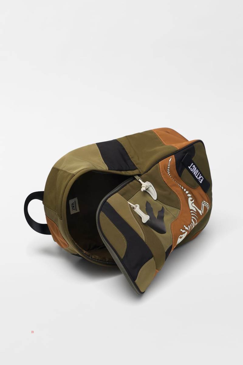 ZARA DINOSAUR Ryggsäck Tjej Khaki Gröna | OCQLI-0876