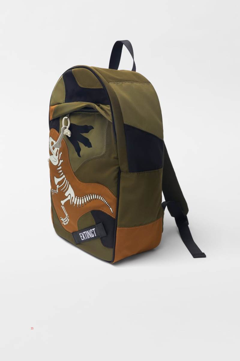ZARA DINOSAUR Ryggsäck Tjej Khaki Gröna | OCQLI-0876