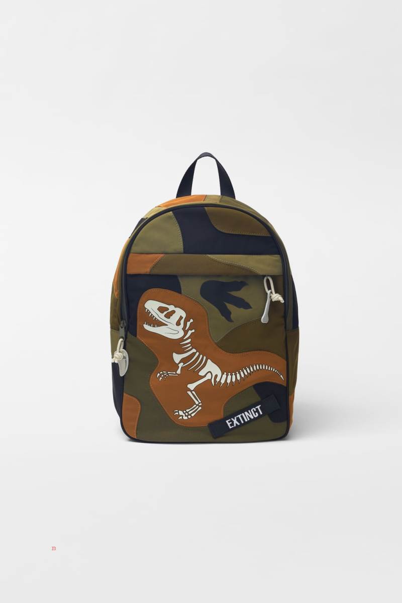 ZARA DINOSAUR Ryggsäck Tjej Khaki Gröna | OCQLI-0876