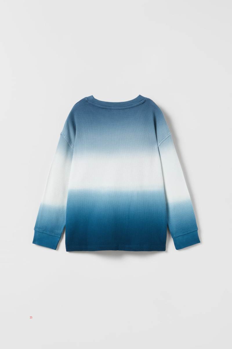 ZARA DIP-DYE WAFFLE-TEXTURED T-shirt Pojke Blå | BMIKD-7486