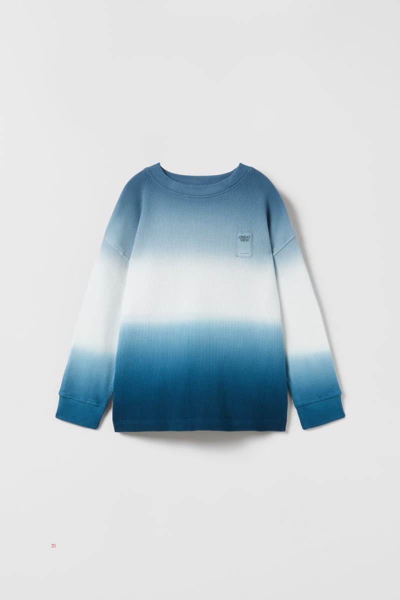 ZARA DIP-DYE WAFFLE-TEXTURED T-shirt Pojke Blå | BMIKD-7486