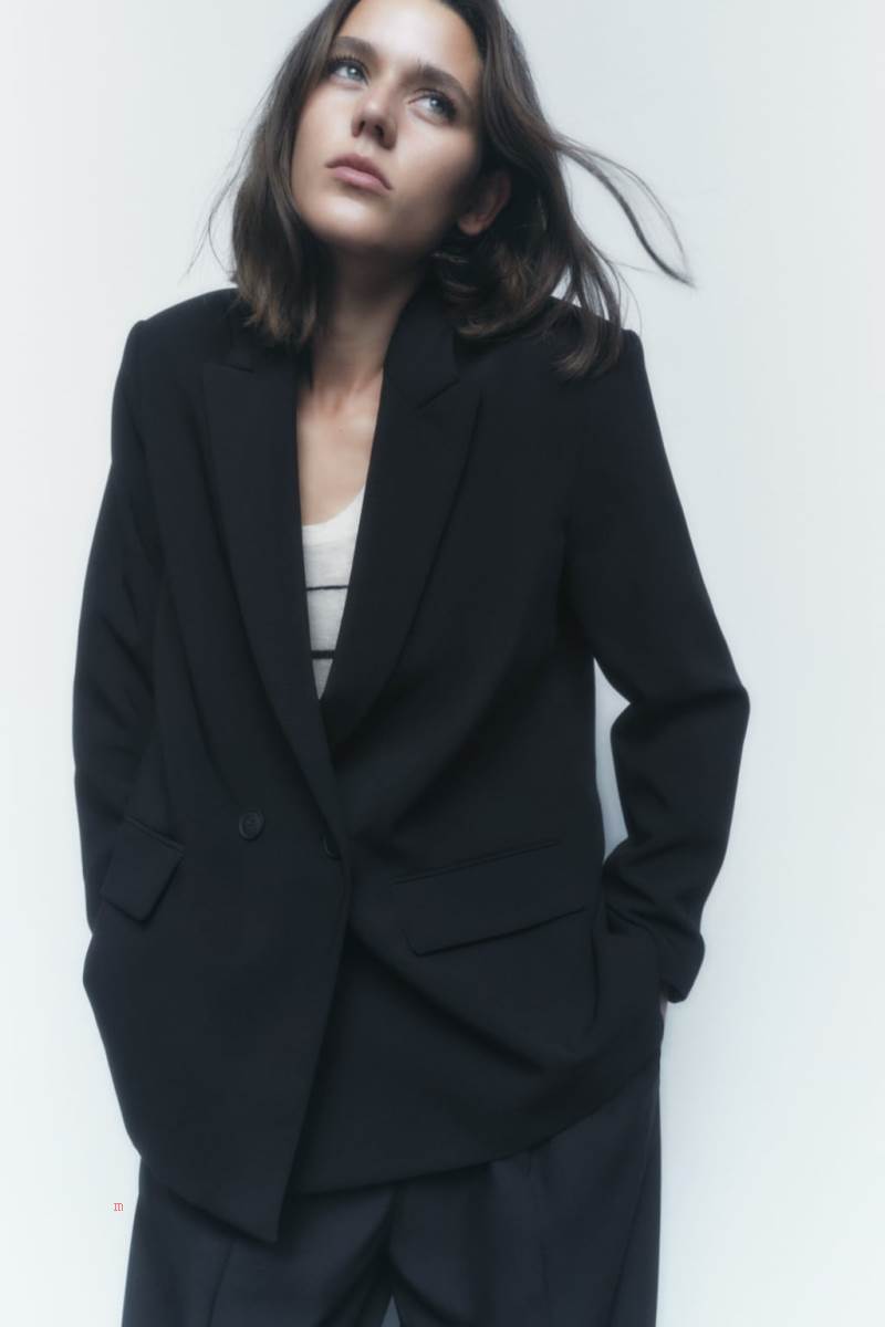 ZARA DOUBLE-BREASTED OVERSIZED Blazers Dam Svarta | RZJUG-3815