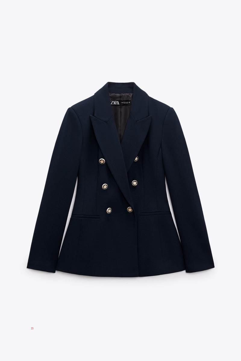 ZARA DOUBLE-BREASTED PIQUÉ Blazers Dam Marinblå Blå | JRLEI-0579