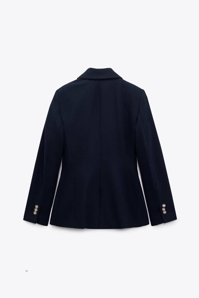 ZARA DOUBLE-BREASTED PIQUÉ Blazers Dam Marinblå Blå | JRLEI-0579