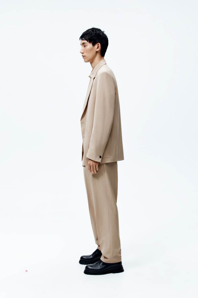 ZARA DOUBLE-BREASTED SUIT Blazers Herr Beige | BWJPV-9507