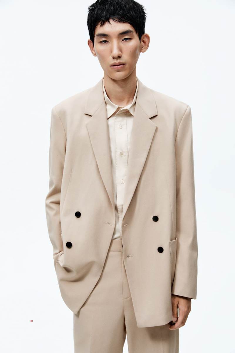 ZARA DOUBLE-BREASTED SUIT Blazers Herr Beige | BWJPV-9507