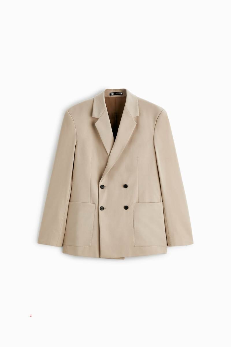 ZARA DOUBLE-BREASTED SUIT Blazers Herr Beige | BWJPV-9507