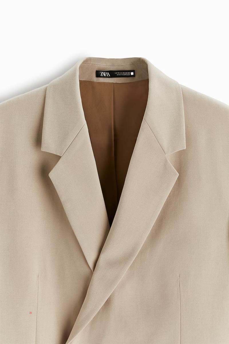 ZARA DOUBLE-BREASTED SUIT Blazers Herr Beige | BWJPV-9507