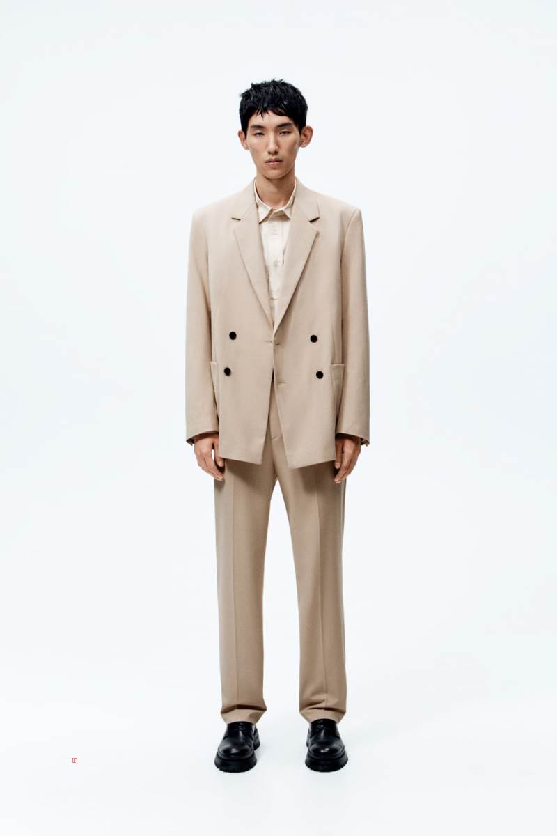 ZARA DOUBLE-BREASTED SUIT Blazers Herr Beige | BWJPV-9507