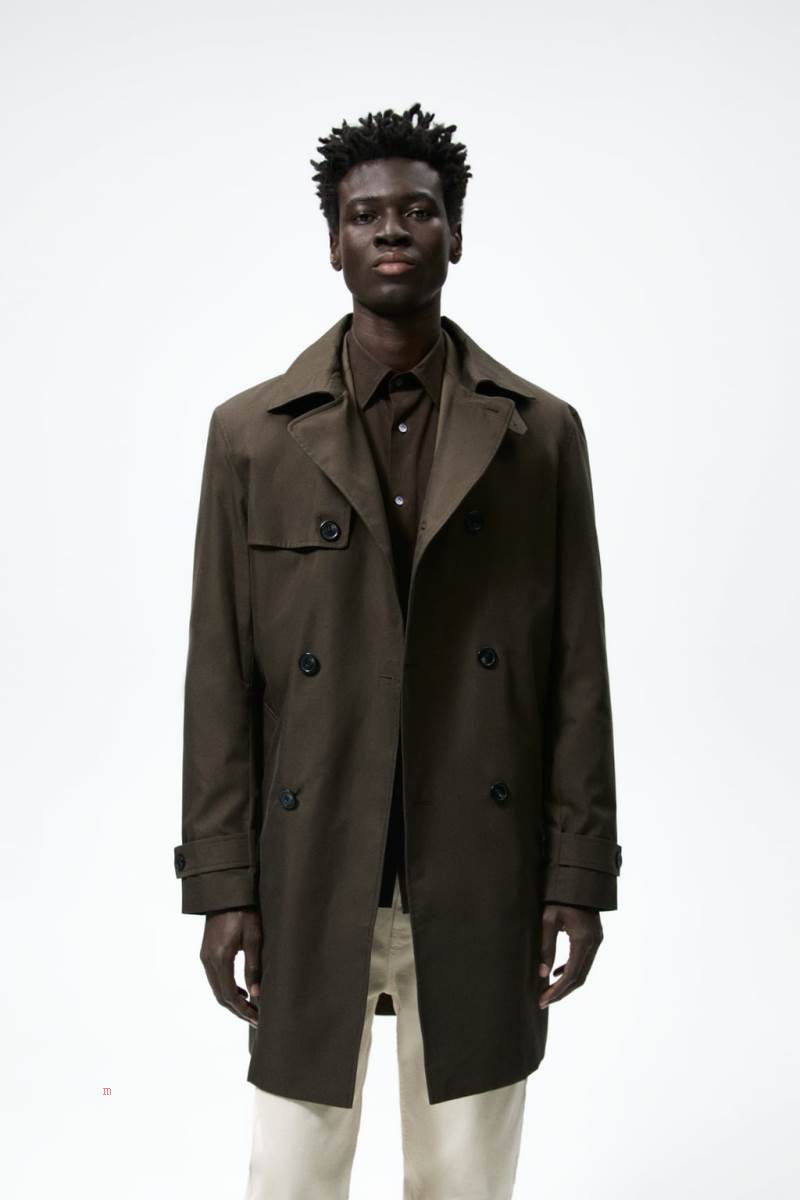 ZARA DOUBLE-BREASTED WATER-REPELLENT TRENCH Rockar Herr Bruna | BWHQS-7485