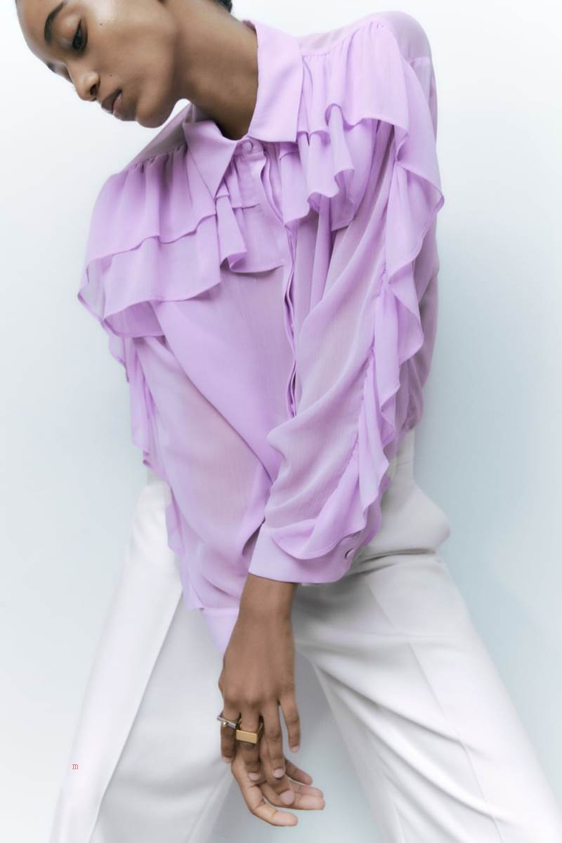 ZARA DOUBLE RUFFLE FLOWING Skjorta Dam Ljuslila | UQHZG-6910