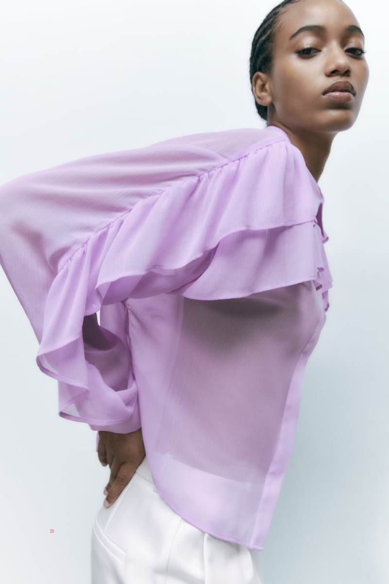ZARA DOUBLE RUFFLE FLOWING Skjorta Dam Ljuslila | UQHZG-6910