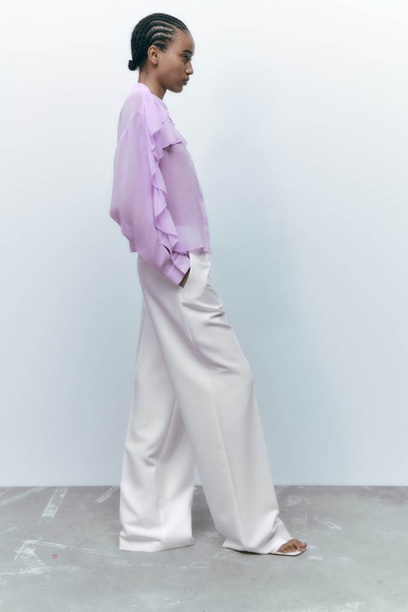 ZARA DOUBLE RUFFLE FLOWING Skjorta Dam Ljuslila | UQHZG-6910