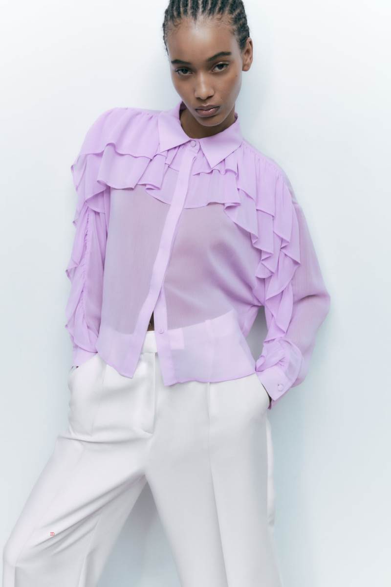 ZARA DOUBLE RUFFLE FLOWING Skjorta Dam Ljuslila | UQHZG-6910