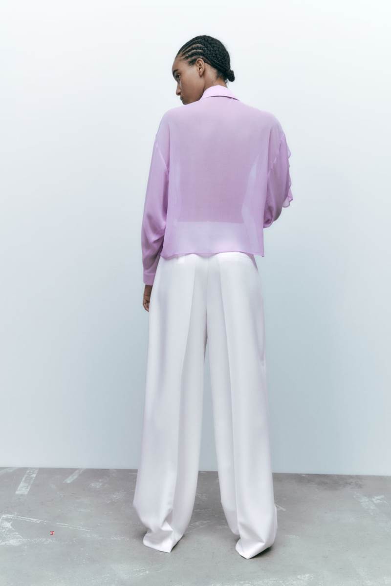 ZARA DOUBLE RUFFLE FLOWING Skjorta Dam Ljuslila | UQHZG-6910