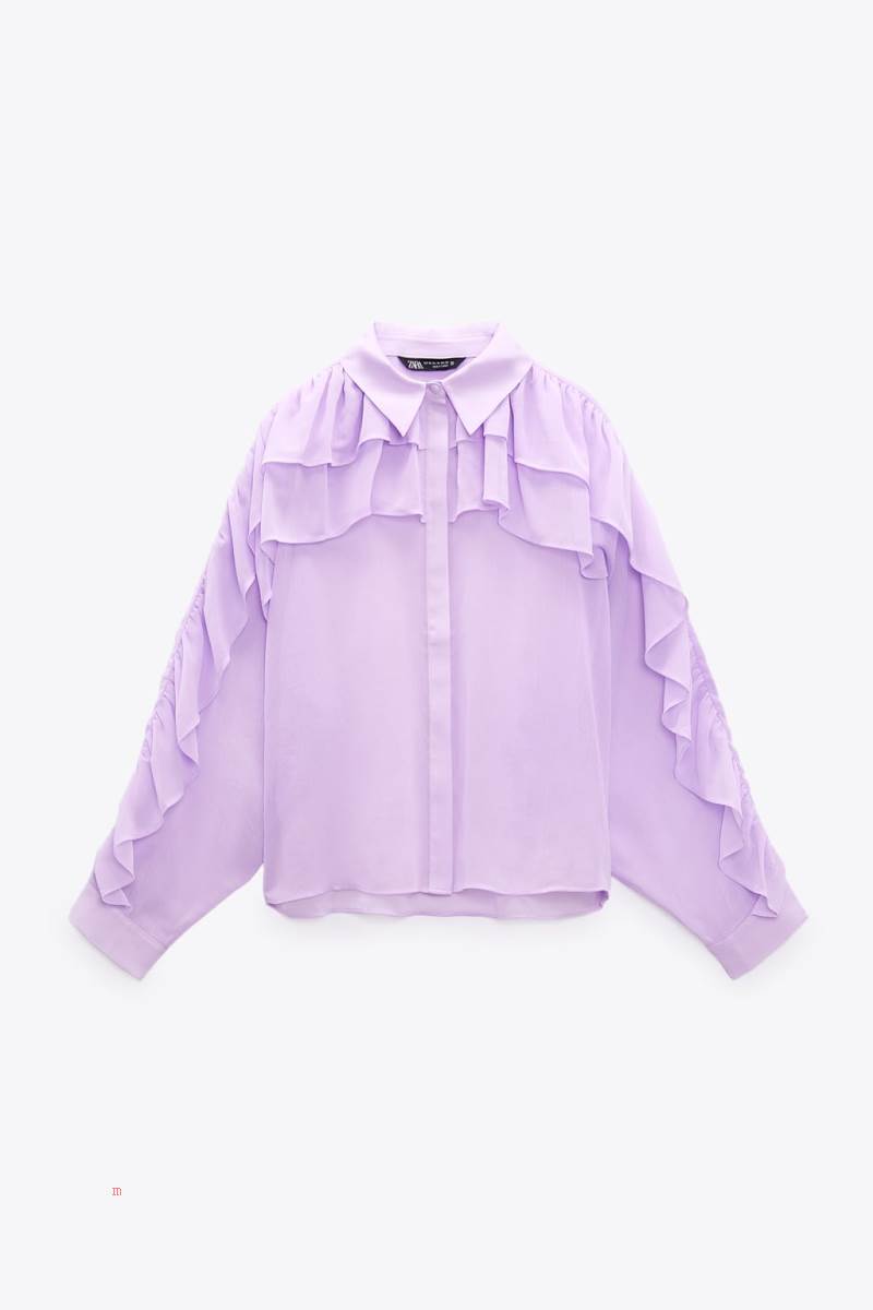 ZARA DOUBLE RUFFLE FLOWING Skjorta Dam Ljuslila | UQHZG-6910