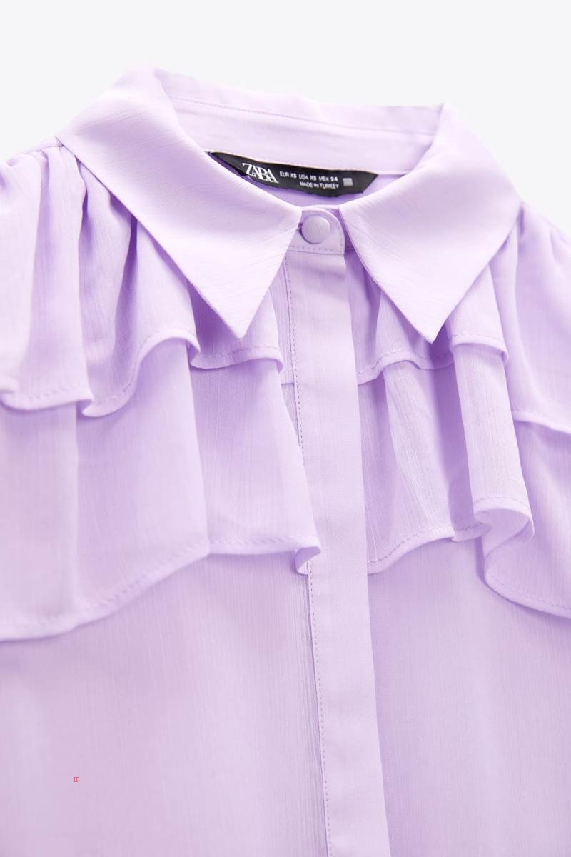 ZARA DOUBLE RUFFLE FLOWING Skjorta Dam Ljuslila | UQHZG-6910