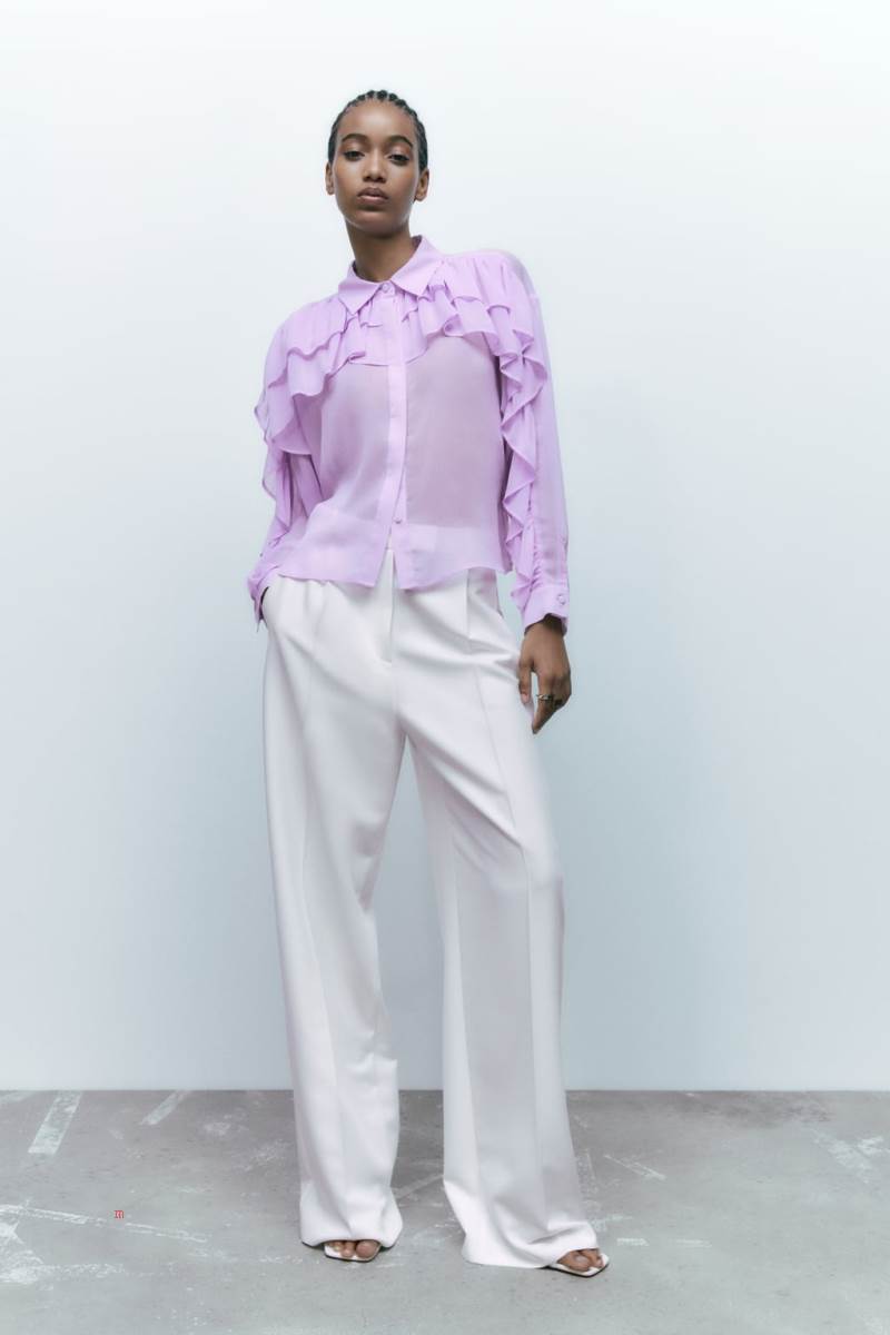 ZARA DOUBLE RUFFLE FLOWING Skjorta Dam Ljuslila | UQHZG-6910
