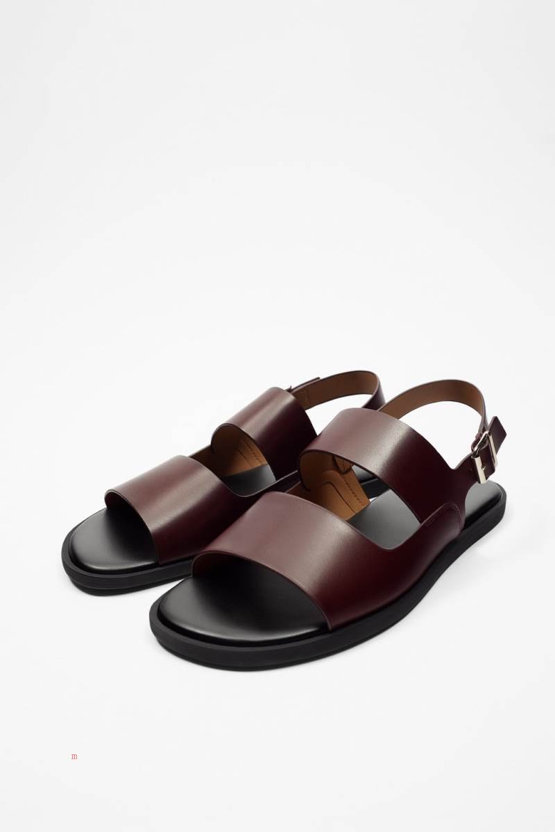 ZARA DOUBLE-STRAP Sandaler Herr Vinröda Röda | FYNDH-5381
