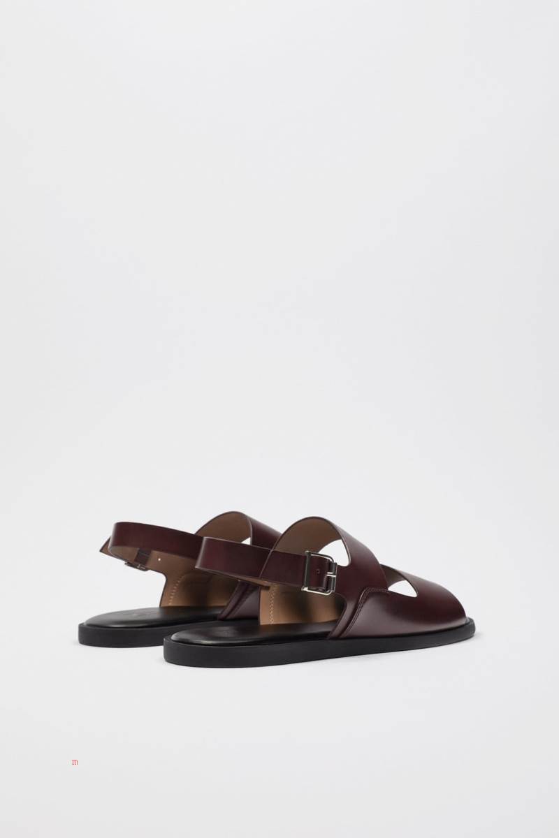 ZARA DOUBLE-STRAP Sandaler Herr Vinröda Röda | FYNDH-5381