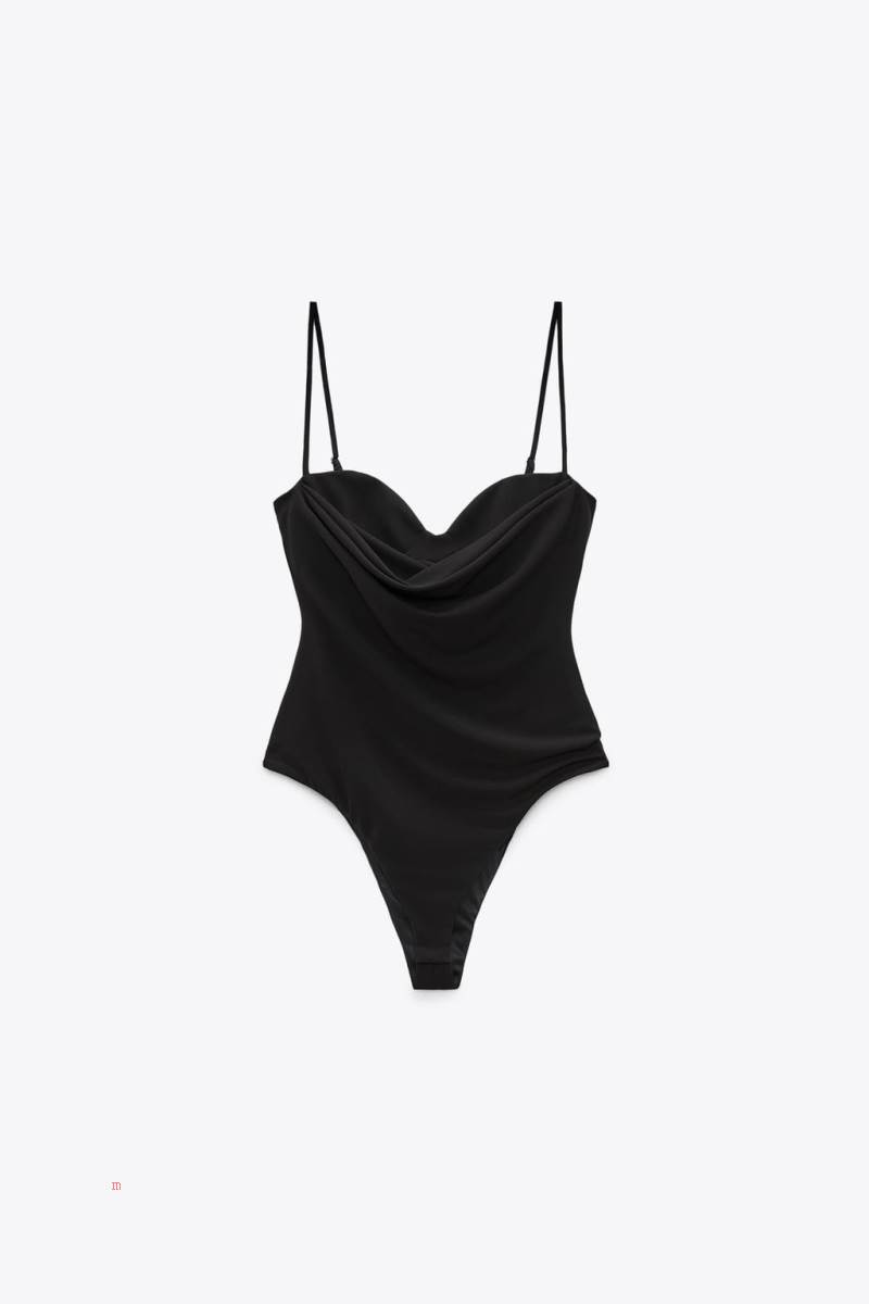 ZARA DRAPED Bodysuit Dam Svarta | URQJX-9876