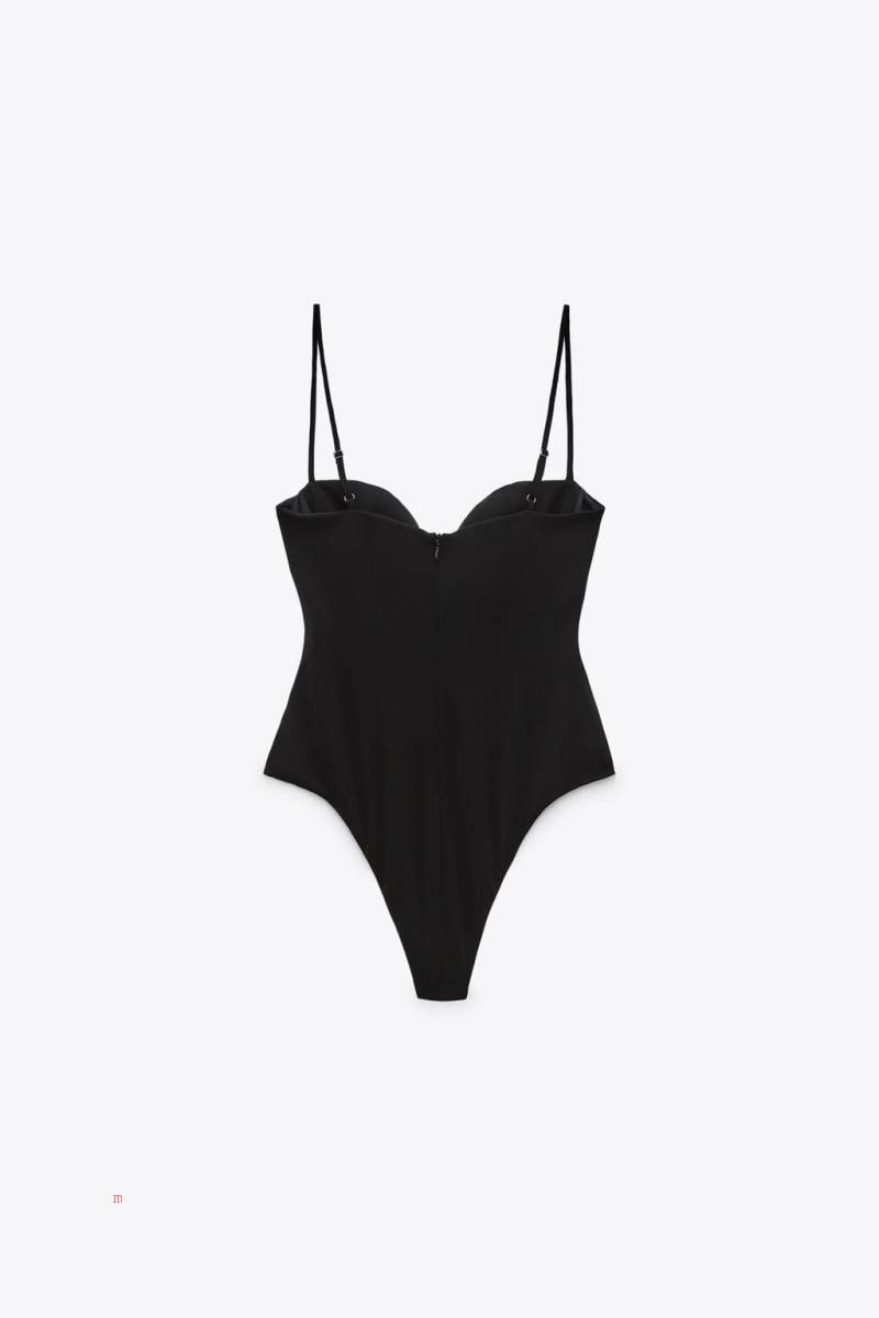 ZARA DRAPED Bodysuit Dam Svarta | URQJX-9876