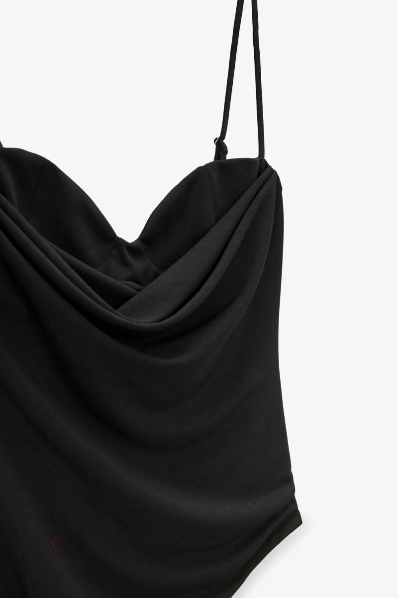 ZARA DRAPED Bodysuit Dam Svarta | URQJX-9876
