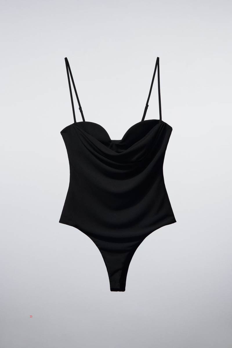 ZARA DRAPED Bodysuit Dam Svarta | URQJX-9876