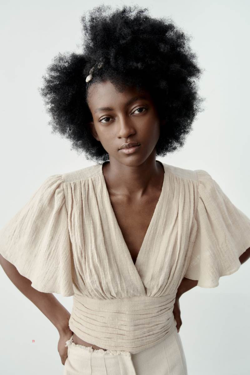 ZARA DRAPED Crop Top Dam Beige | QELXD-6249