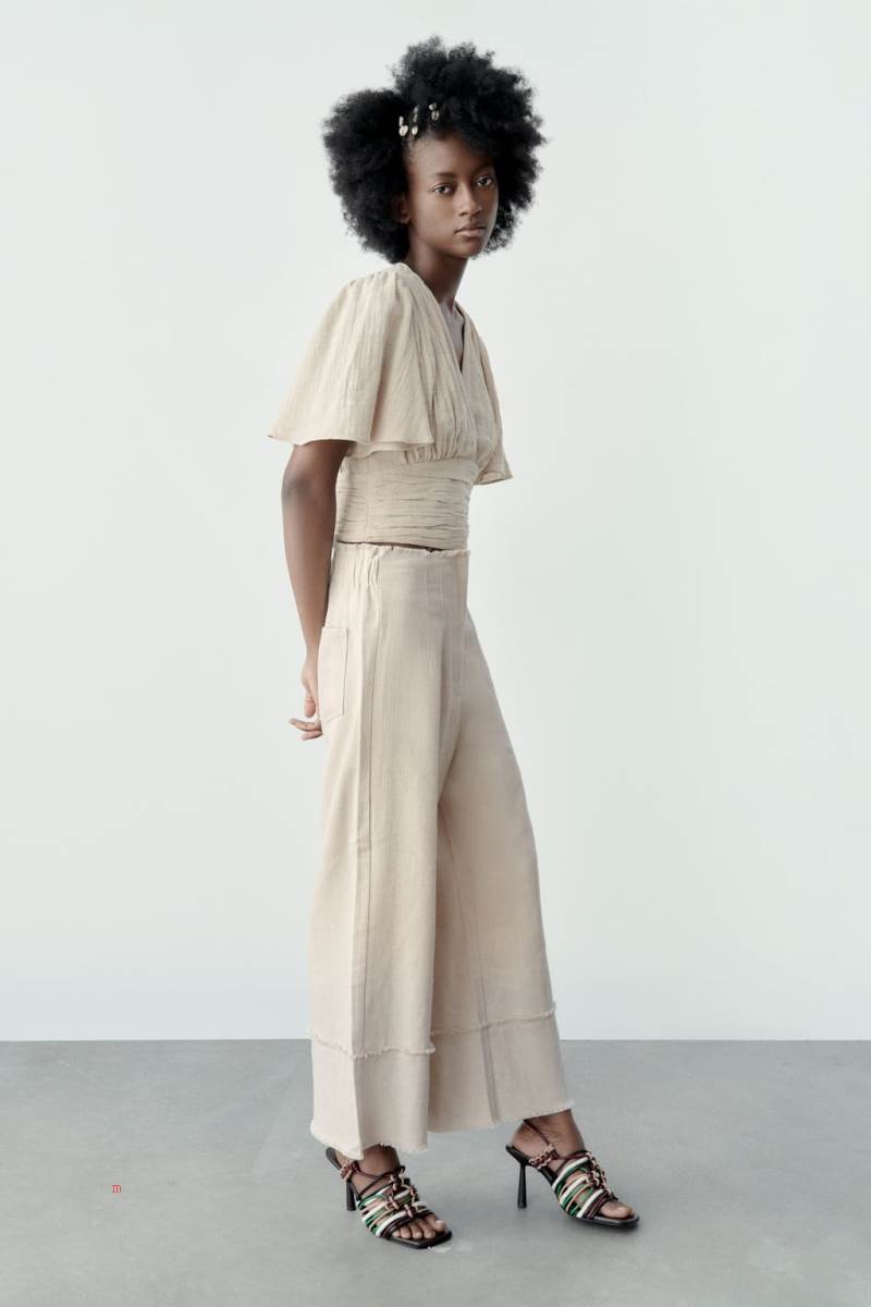 ZARA DRAPED Crop Top Dam Beige | QELXD-6249