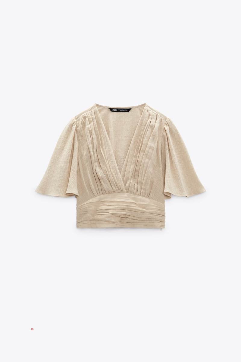 ZARA DRAPED Crop Top Dam Beige | QELXD-6249