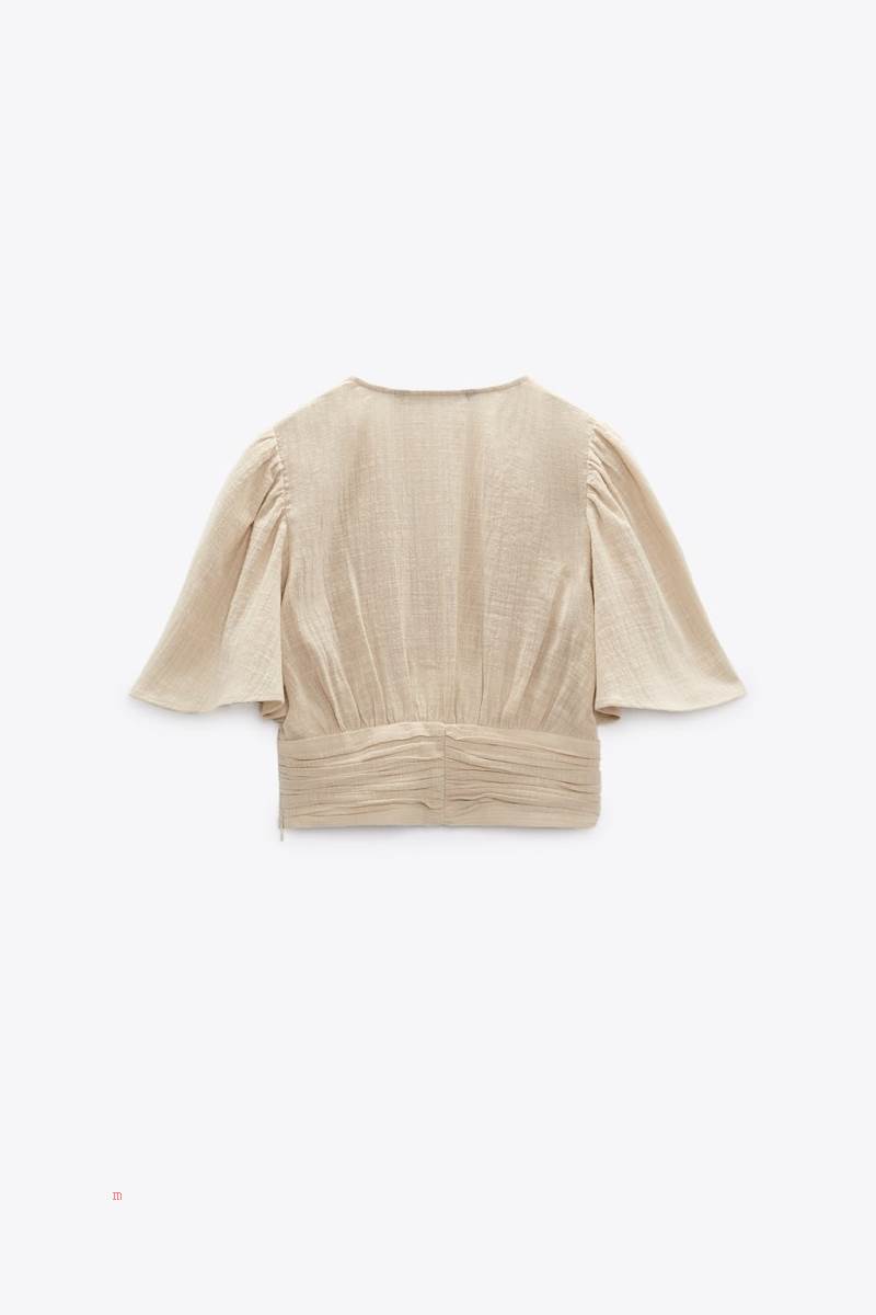 ZARA DRAPED Crop Top Dam Beige | QELXD-6249