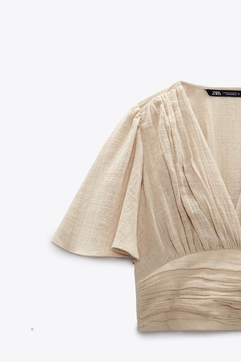 ZARA DRAPED Crop Top Dam Beige | QELXD-6249