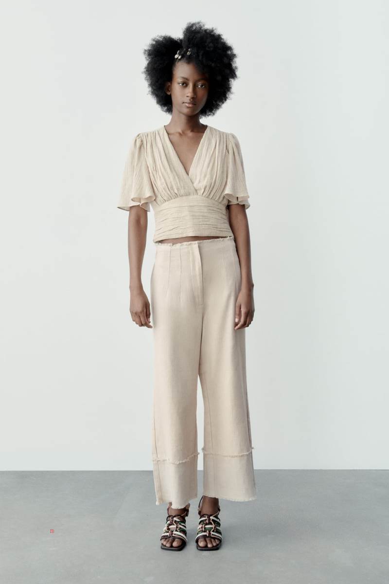 ZARA DRAPED Crop Top Dam Beige | QELXD-6249
