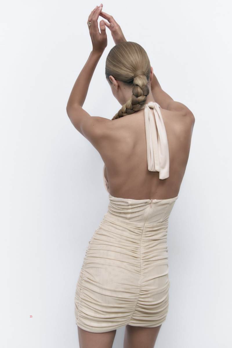 ZARA DRAPED TULLE SHORT Klänning Dam Rosa Beige | AFZSR-0387