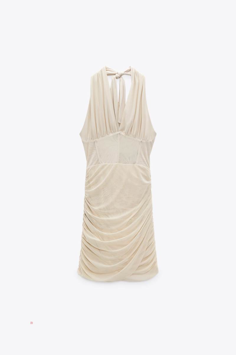 ZARA DRAPED TULLE SHORT Klänning Dam Rosa Beige | AFZSR-0387